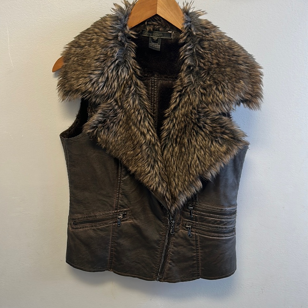 Love Stitch Vegan Leather Faux Fur Vest-Size Small